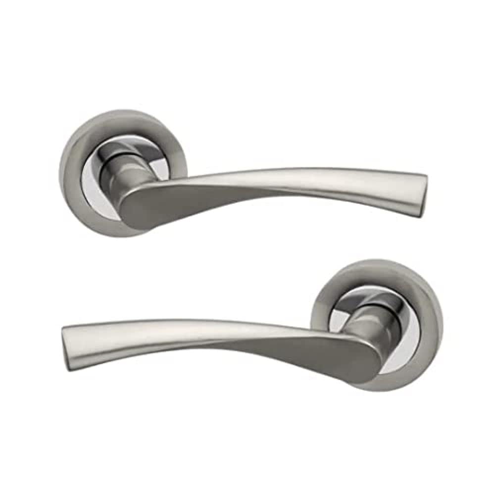 Infinity Decor Pair of Dual Tone Twisted Lever Latch Door Handles on Round Rose Set Interior Pull Handles – Ideal for Residential and Office use