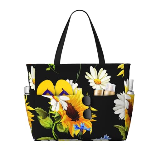 Grand sac de plage Tournesols et Camomille pour femme