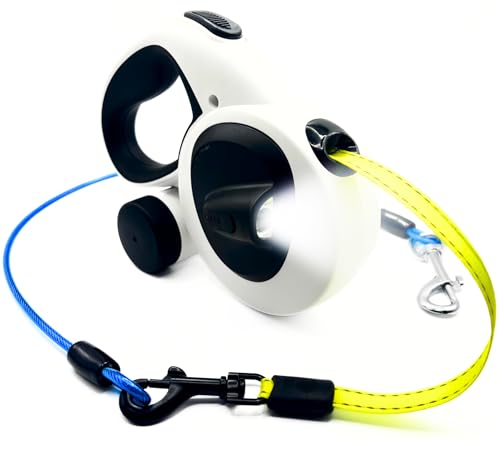 Snuggle Paws Correa Perro Extensible 5m Todo en Uno – Luz LED, Dispensador de Bolsas, Cable Antimordida y Cinta Reflectante | Correa Retráctil para Perros Medianos hasta 30kg