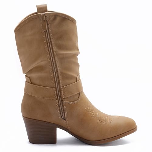 Image of GLOBALWIN Women's Mid Calf Cowgirl Boots Western Boots For Women