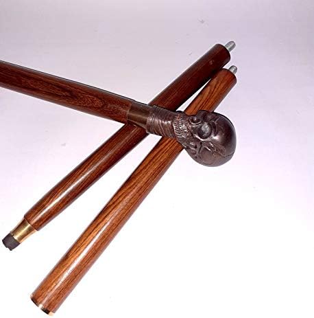 Vintage Antique Style Solid Brass Wood Walking Stick Cane Skull Designer Handle…