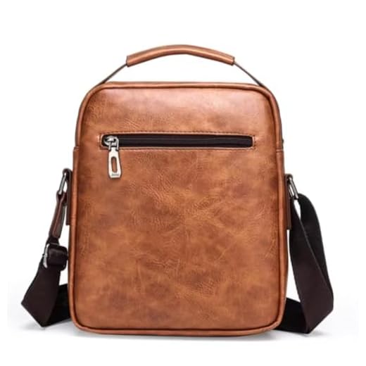 Maleta de Negócios Masculina em Couro Sintético, Marrom, com Alça Ajustável e Zíper