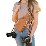 rr ruby+rae The Duo Camera Harness & Crossbody Bag – Double Camera Harness with Removable Crossbody Bag, Vegan Leather, Protective Suede Interior, Brown