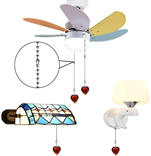 Image of 2Pcs Crystal Ceiling Fan Pull Chain Extender with Connector, 12 inch | K9 Crystal Glass, Not Acrylic, Heart Prism, Cut-To-Length Adjustable, Snap-On Connector For Fan, Light, Lamp (Amber)