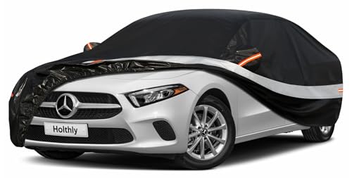 Holthly 10 Schichten Autoabdeckung 100% Wasserdicht, Auto Abdeckplane für Vollgarage Regen Sonne Staub UV Schutz. Autoplane Passend für Mercedes CLA, BMW 2er, Audi A3 Limousine. Autogarage Schwarz C6
