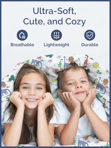 Image of Kids Full Size Bed Sheet Set - 4 Piece Kids Loft Bed Sheets - Boys Dinosaur Themed Bedding - Soft, Cute & Cozy - Breathable & Machine Washable - Colorful Dino Bed Set for Boys, Girls, Teens & Toddlers | Dinosaurs Themed Bedding, Ultra-Soft, Cute & Cozy, Breathable & Machine Washable, Bed Set for Boys, Girls & Teens, Breathable
