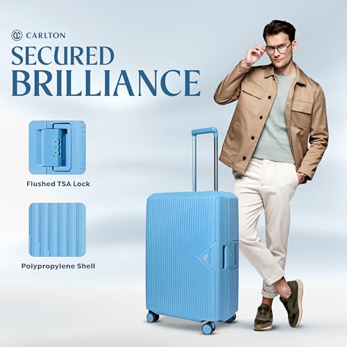 Image of CARLTON Locke Check-in Trolley Bag, 67.5cm | Medium | Hardsided Luggage| Smooth 8-Wheel Suitcase| TSA Lock with Anti Theft Zipper | Multipocket Convipack | 5-Year International Warranty (Light Blue)