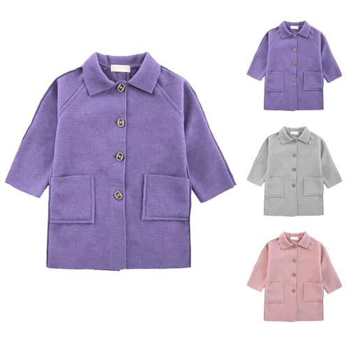 BILIKEYU Girls Wool Blend Dress Coat Single Breasted Long Sleeve Lapel Collar Trench Outwear P𝐞a Coat for Kids