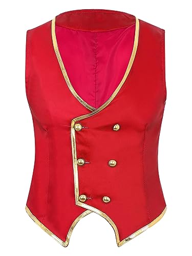 Mens Halloween Magician Waistcoat V Neck Double-Breasted Pointed Hem Gold Leather Trim Vests