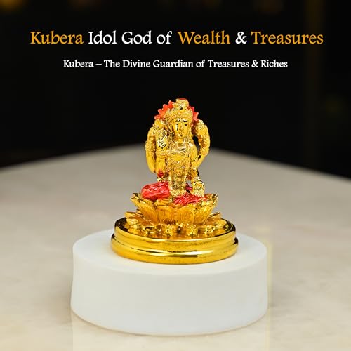 Image of HindCraft Lord Kuber Idol for Home & Office Vastu - Golden Kubera Statue for Wealth, Prosperity & Good Luck - Kuber Murti for Pooja Room, Car Dashboard, Office Desk - Dhanteras