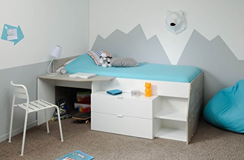 MILKY Jugendbett Kinderbett 120 x 60 cm mit 2 Schubladen und Schreibtisch,...