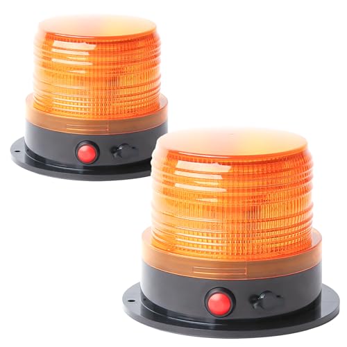 BooYu 2-Pcs Battery Operated Amber Warning Beacon Light w/Magnetic Base, Portable Rechargeable Mini Roadside Roof Top Plow LED Strobe Emergency Flash Mail Lights for Trucks/Trailer/Vehicle