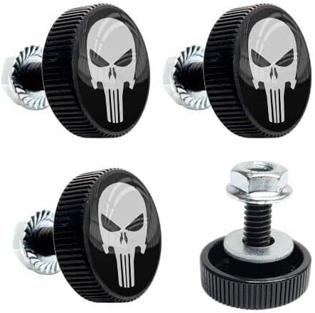 4 Black Grey Skull License Plate Frame Bolts - Motorcycle Custom Tag Fastener Style-9856-5265