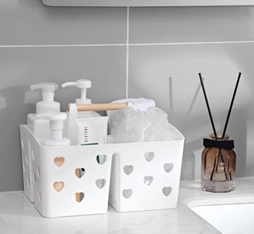 image for Anyoifax Portable Shower Caddy Plastic Basket with Wood Handle Divided