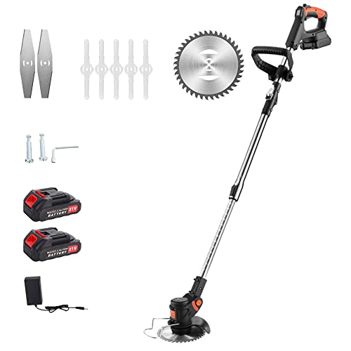 Cortacésped eléctrico inalámbrico, batería de litio, 10000 RPM, ruedas desmontables, pantalla LED, recortadora de césped 3 en 1, longitud y ángulo ajustables, diseño de empuje manual