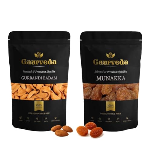Image of GAURVEDA Gurbandi Almonds (Badam) & Munakka Raisins Combo Pack - , Rich in Nutrients, Healthy Snack for Daily Energy Boost | 50 Grams