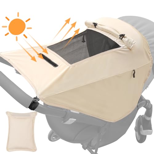 WD&CD Kinderwagen Sonnensegel, Premium Sonnensegel für Kinderwagen mit UV Schutz 50 +, mit Sichtfenster und extra breite Schattenflügel, hell-Khaki