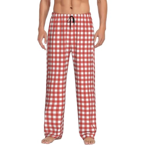 Novastar Mens Pajama Pants Bottoms with Pockets- Textured red white plaid Checkered Soft Men Pj Pants, Comfy Men Lounge Pants4