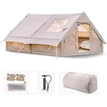 Inflatable Camping Tent with Skylight 8-12 Person Blow Up House Tent Hot Tent with Stove Jack,Easy Setup Outdoor Oxford 4 Season Tents