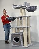 RHRQuality Arbre a Chat XXL geant Cat Relax Plus Gris Clair Maine Coon griffoir Arbres pour Grand Gros Chats Solide à Grande Taille Original Design Moderne de Luxe Adulte
