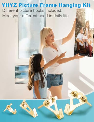 Image of YHYZ Picture Hooks Heavy Duty, Picture Hanging Kit: Hangers (75 lbs) + Nails, Hanging Clock Photo Mirror Painting, for Plasterboard Wood Dry Walls Hardwall