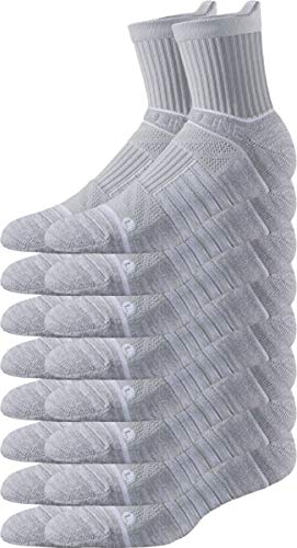 Strideline Basic Mid Cut Socks | Quad-Ply Yarn Padding, Direct Compression and Zoned Cushioning, 8 Pack (Heather Grey, Small)