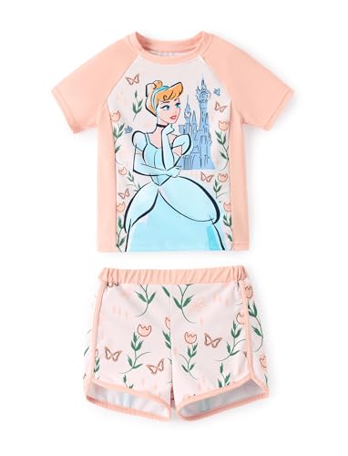 Disney Cinderella Bathing Suit Girls Two Piece UPF 50+ Protection Quick-Dry Short Sleeve Swim Sets Rashguard Swimwear Pink 4-5T
