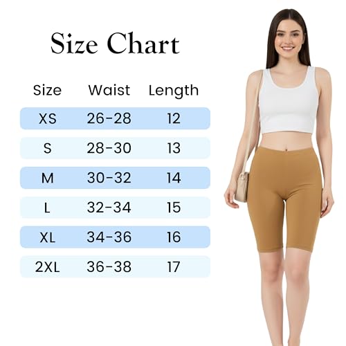 Image of Women's Cotton Lycra Cycling Shorts | 95% Cotton 5% Spandex | Stretchable Knee Length Tights for Gym, Yoga & Sports