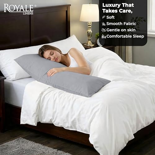 Image of ROYALE LINENS Body Pillow Cover - Double Brushed 1800 Microfiber - 20 inchx54 inch with Hidden Zipper Closure - Wrinkle & Fade Resistant - Super Soft Body Pillowcase 2 Pack (Silver, Pack of 2)