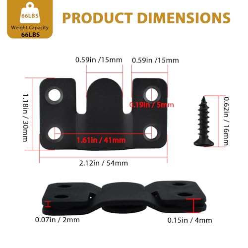 Image of 8 Pcs Flush Mount Bracket, Stainless Steel Interlocking Hanging Bracket, 54 x 30mm Heavy Duty Headboard Wall Mounting Hardware with Screws, Picture Hanging Hooks (Black & Silver)