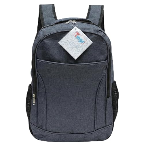 Mochila Escolar Versátil para Adultos e Jovens - Poliéster Leve e Durável com 3 Compartimentos Zíper, 2 Bolsos Laterais Porta Garrafa - Cores: Preto, Cinza, Azul Marinho. (Azul)