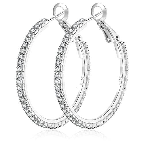 MOROTOLE 925 Sterling Silver Rhinestone Hoop Earrings - Fashion Thin Rhinestone Hoops Hypoallergenic Big Silver Hoops for Women - Jewelry Gifts - 20/30/40/50/60/70mm by MOROTOLE - Used condition - US$12.02