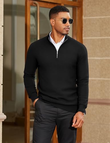 COOFANDY Mens Quarter Zip Pullover Quilted Knit Sweater Slim Fit Mock Neck Sweaters Casual Dress Turtleneck3