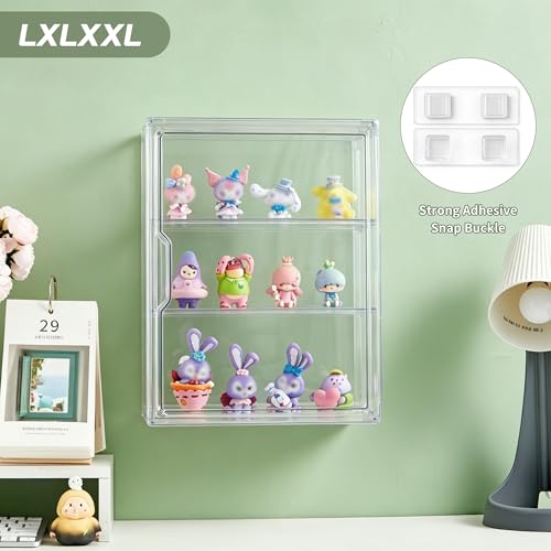 Image of Acrylic Display Case for Collectibles 3 Tier Wall-Mounted Display Case with 2 Movable Plates Clear Display Cases for Figures with Magnetic Door Tall Display Box, 4 Pack
