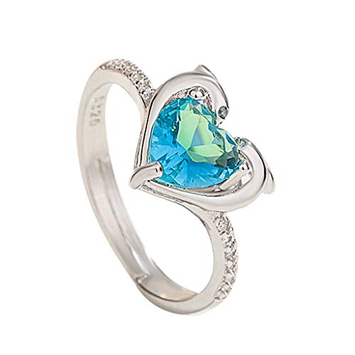Bague double en forme de cœur avec diamant et micro dauphin - Bijoux pour adolescents, Argenté., taille unique