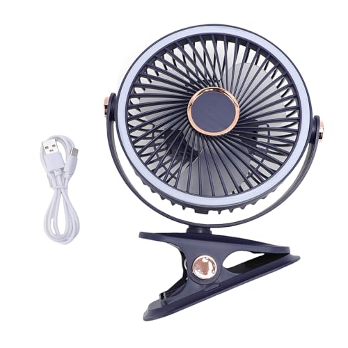 YUANKEECE Ventilador de escritorio con pinza y luz, silencioso, alimentado por batería, portátil, pequeño ventilador de mesa USB para dormitorio, oficina
