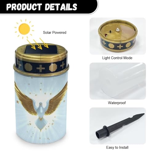 Image of Gold Peace Dove Cemetery Solar Lights for Grave Waterproof Solar Grave Lights for Cemetery Decoration Automatic Solar Powered Flameless Candle Lights