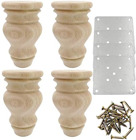 Btibpse 4.7 Inch Wood Furniture Legs Replacement Sofa Couch Chair Ottoman Loveseat Coffee Table Cabinet Feet Unfinished Bun Foot Set of 4