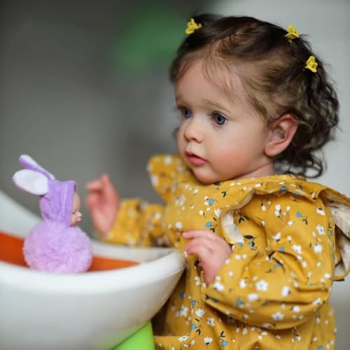 DOYSDJH 22 Zoll Reborn Baby Puppe, 55 cm Lebensecht Reborn Baby, Weiches Silikonvinyl, Gelbes Blumenkleid, Synthetisches Haar, Sammlerkollektion Neugeborenes Baby Mit Puppen-Zubehör – Bild 5
