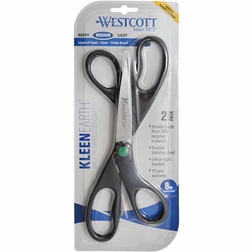 Westcott 15179 Tesoura reciclada KleenEarth de 20 cm para escritório e casa, preta, pacote com 2