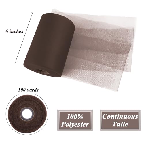 Image of Brown Tulle Fabric Roll 6 Inch x 100 Yards Tulle Ribbon