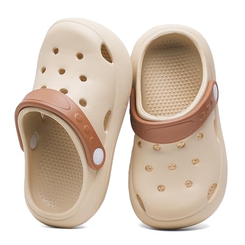 GIWONET Toddler Kids Clogs Boys Girls Slip on Slides Sandals Children Summer Beach Pool Outdoor Water Shoes Shower Slippers para nias Brwon150