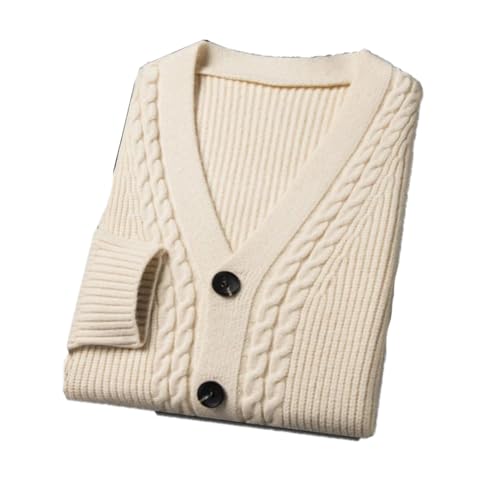 Men's Autumn Solid Color V-Neck Daily Warm Cardigan Single Breasted Slimstretchable Striped Long-Sleeved Sweater