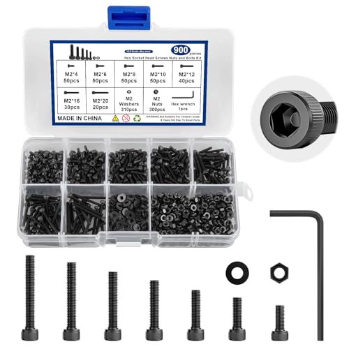 900 Stück M2 Schrauben set, Schrauben Muttern Set, Ausgestattet mit Schraubenschlüssel, aus Hochhartem Legiertem Stahl, Kann im Innen und Außenbereich Verwendet Werden Schraubenset