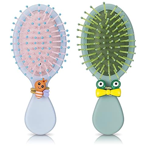 metagio 2 Pack Hair Brush, Mini Kids Hair Brush Oval Detangler Brush Massage Comb Small Hair Paddle Brush for Thick Curly Thin Long Short Wet or Dry Hair( Blue & Green) Cover