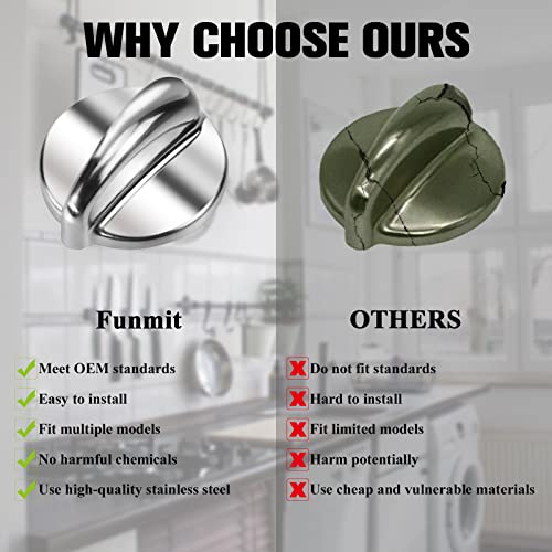 Upgraded Surface Burner Control Knob Replacement for GE Stove Knobs, Stainless Steel, Heavy Duty Metal, Replaces Part # WB03K10208, AP4980246, 1810427, AH3486484, EA3486484