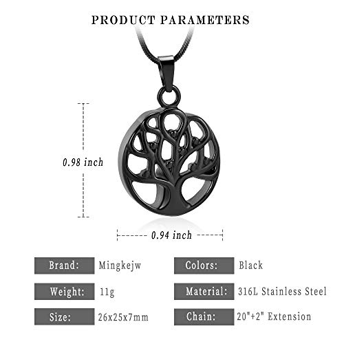 Cremation Jewelry Tree of Life Urn Necklaces for Ashes Memorial Keepsake Pendant Locket Ashes Holder Jewelry for Women Men (Black) - Thumbnail 4