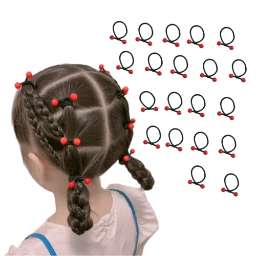 20 Pieces Cute Mini Cherry Red Bean Rubber Bands Elastic Hair Bands for Children Kid Girls Ponytail Holder Hair Ties