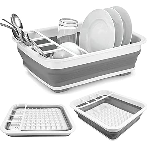 Foldable Dish Drainer Rack, Washing Up Bowl Camping Foldable Dish Drainer Dish Drainer for Camping, Caravan, Outdoor Activities, Kitchen, Grey Cover
