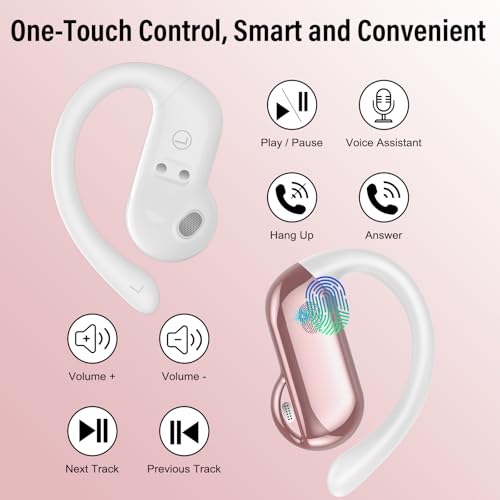 Image of Open Ear Earbuds Wireless Bluetooth 5.4 HiFi Stereo Earbuds with Ear Hooks | 32H Open Ear Headphones with ENC Noise Cancelling, IPX7 Waterproof Sport Over Earbuds for Running /Gym /Workout, Rose Pink